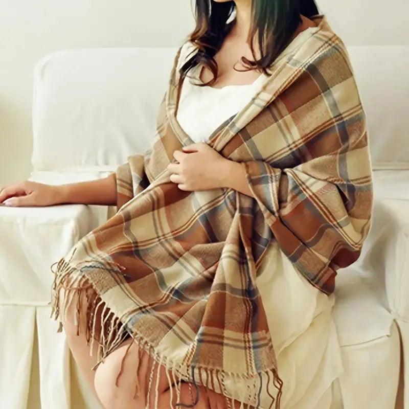 Cashmere Plaid Scarf – Lightweight All-Season Wrap for Women | Thomler