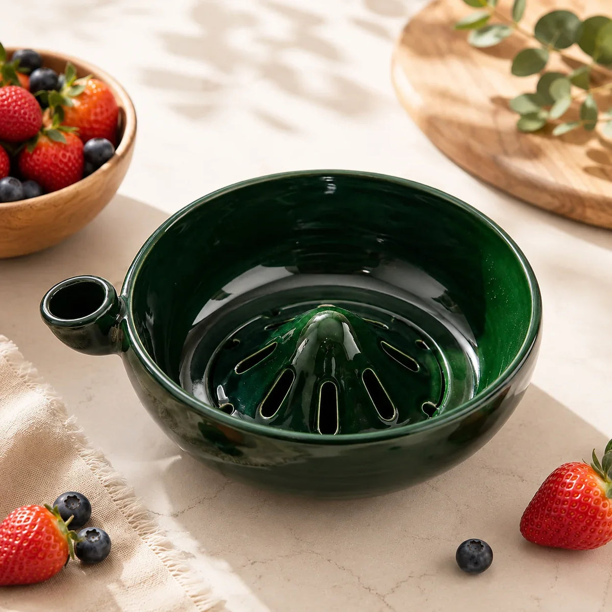 Handmade Ceramic Fruit Strainer Bowl with Drainage Holes for Fresh Berries & Produce | Thomler