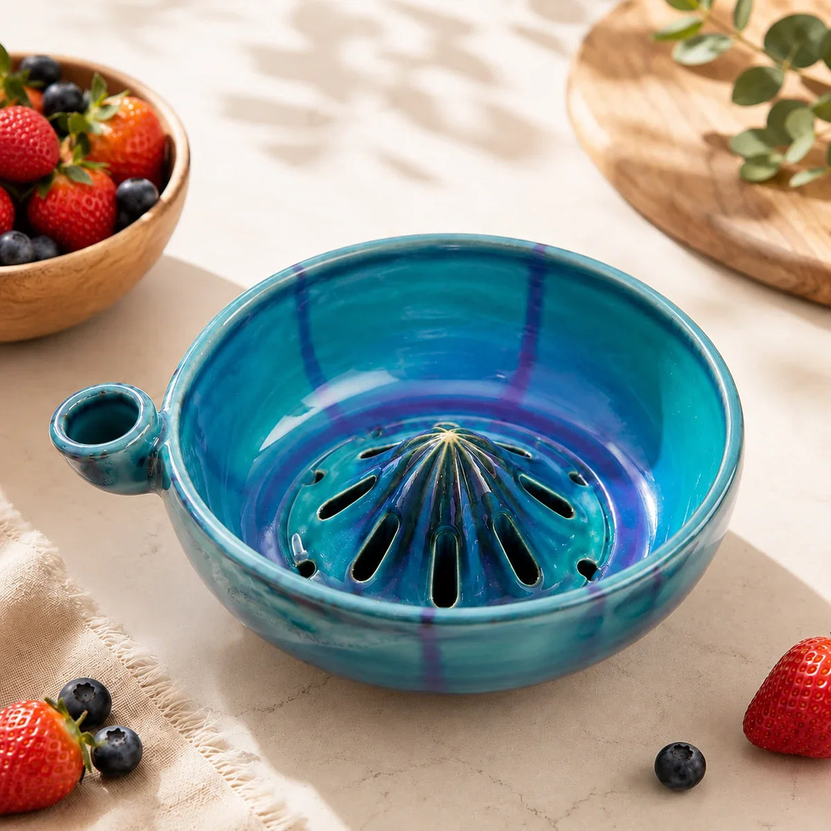 Handmade Ceramic Fruit Strainer Bowl with Drainage Holes for Fresh Berries & Produce | Thomler