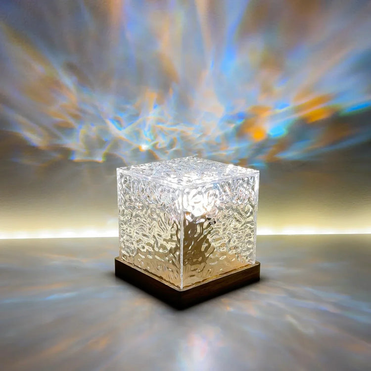 Mood Lamp Acrylic Prism Cube 13.0 cm USB Wooden Base Bedroom Ambient Night Light Aurora Effect Decorative Table Lamp | Thomler