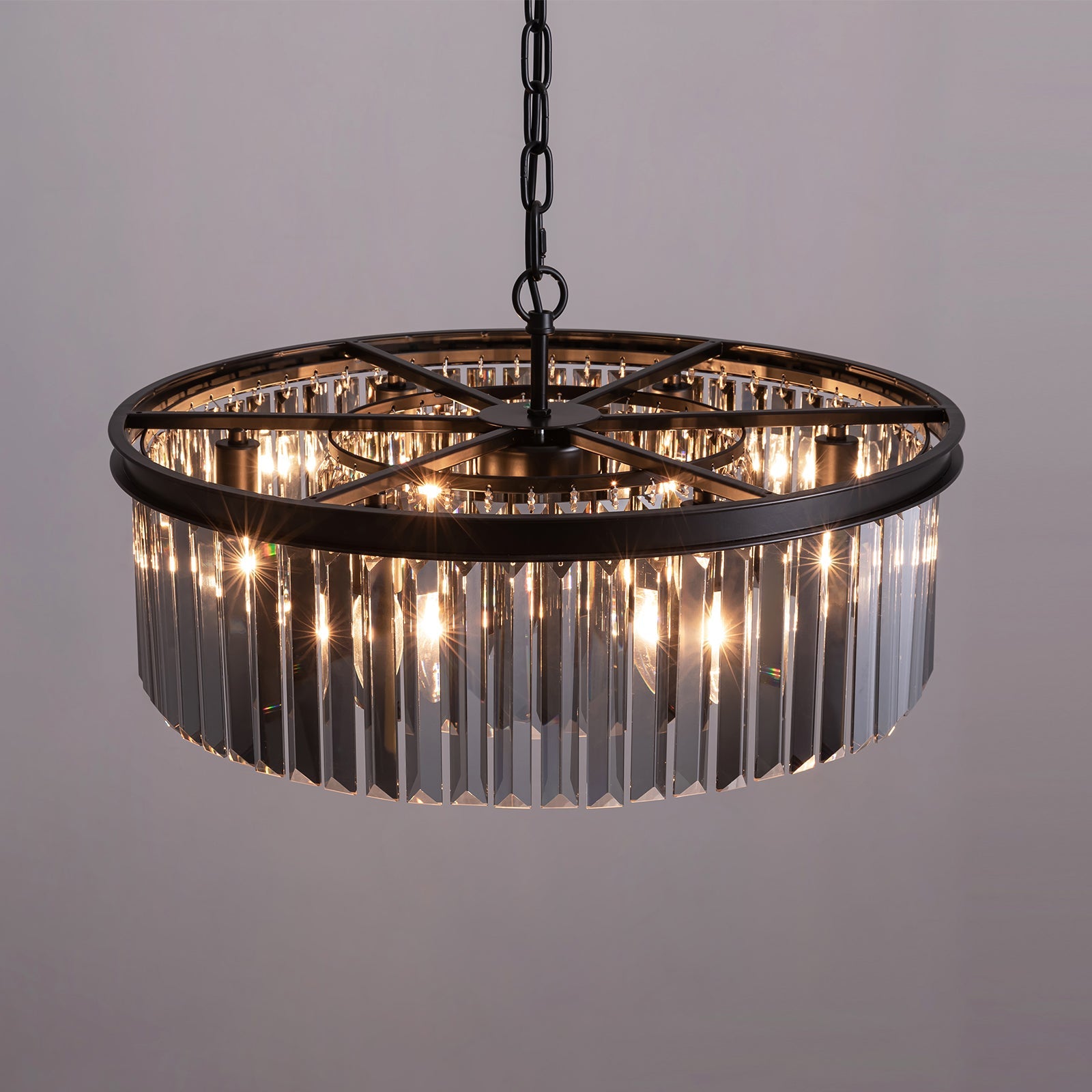 Smoky Gray K9 Crystal Chandelier Round Canopy Pendant for Dining Room Living Room Kitchen Modern Hanging Fixture E12 Bulb Adjustable Chain | Thomler