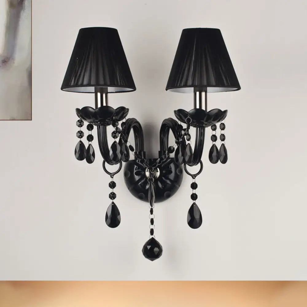 Crystal Wall Sconce Black Finish Mid-Century Modern Design E12 E14 Socket 1-2 Light Fixture for Bedroom Living Room Hallway Indoor Lighting | Thomler