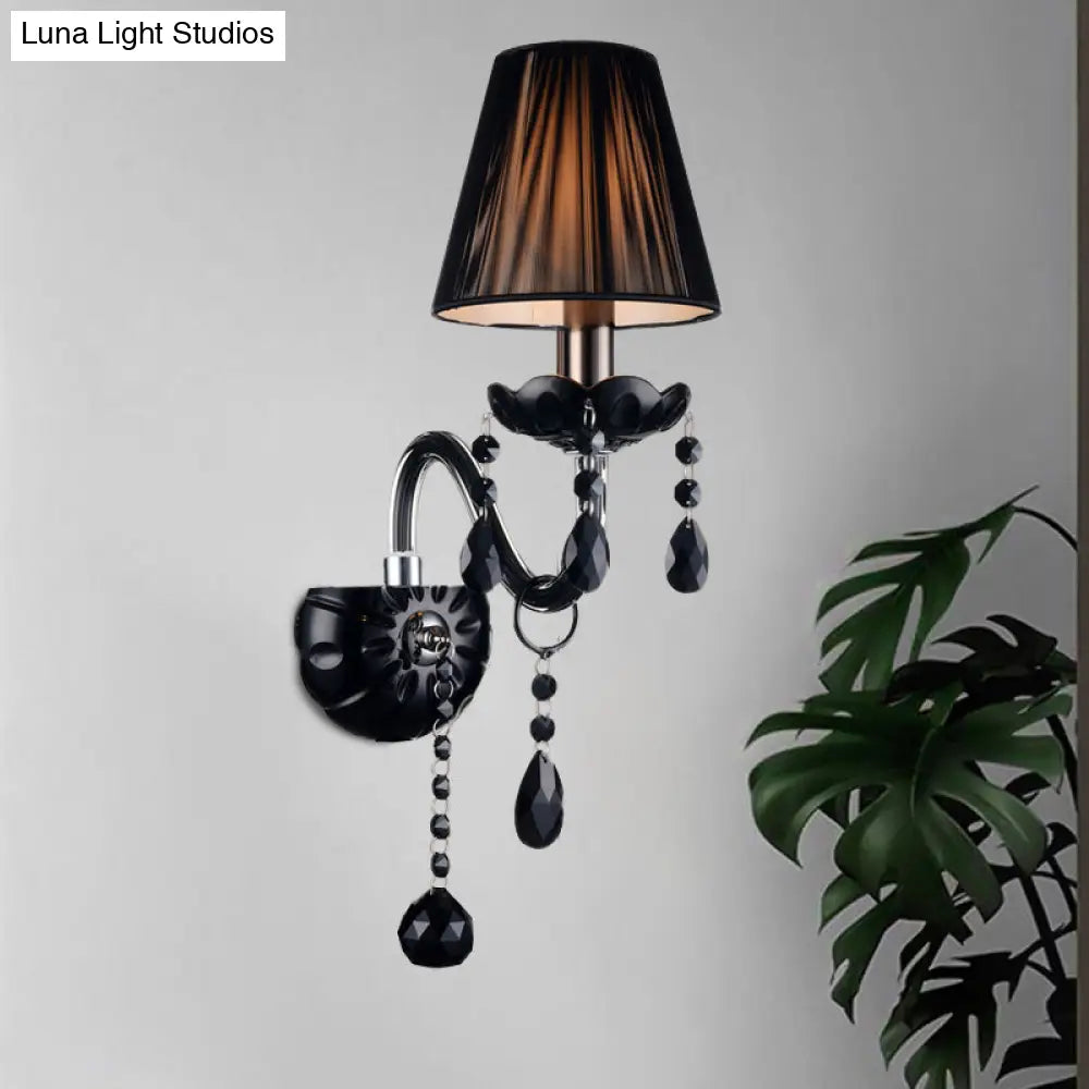 Crystal Wall Sconce Black Finish Mid-Century Modern Design E12 E14 Socket 1-2 Light Fixture for Bedroom Living Room Hallway Indoor Lighting | Thomler