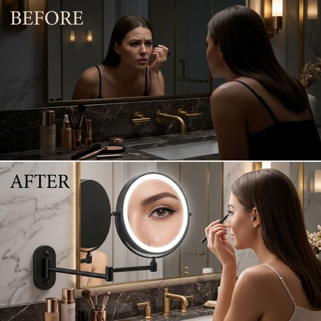Cordless Lighted Vanity Mirror with Adjustable Magnification & 3-Tone LED Illumination for Beauty Routine & Grooming | Thomler