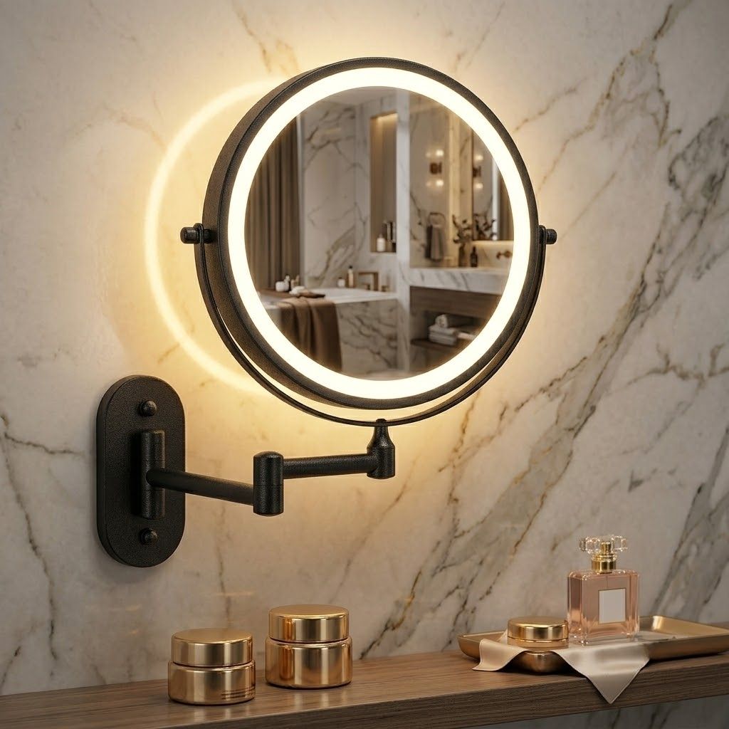 Cordless Lighted Vanity Mirror with Adjustable Magnification & 3-Tone LED Illumination for Beauty Routine & Grooming | Thomler