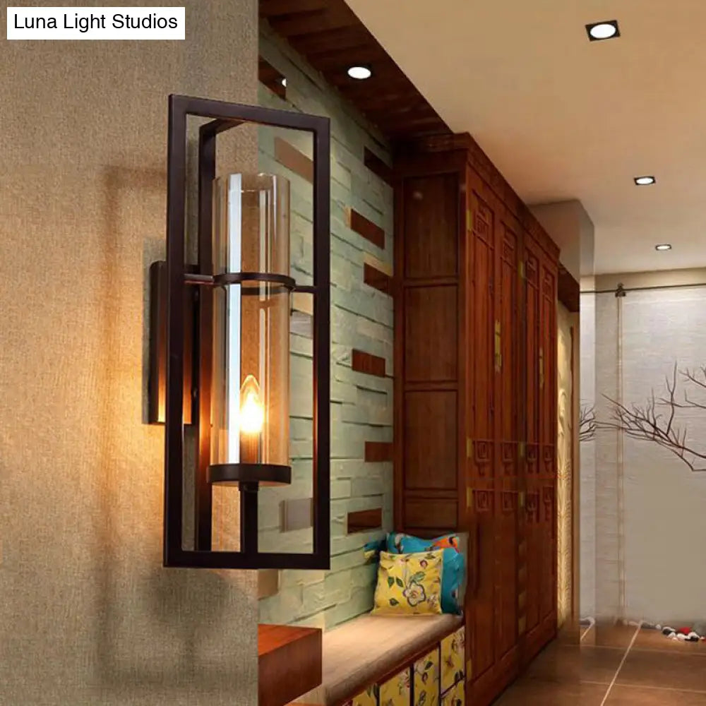 Single-Light Wall Sconce with Golden Glass Shade – Black Metal Frame Fixture for Hallway, Bedroom, Living Room | Thomler
