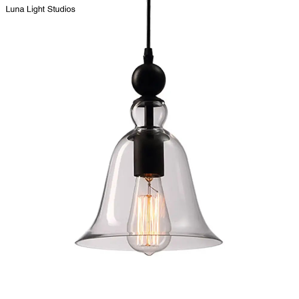 Industrial Glass Bell Pendant Light for Kitchen Island Dining Room | Adjustable Drop Ceiling Hanging Fixture with Clear Shade | Farmhouse | Thomler