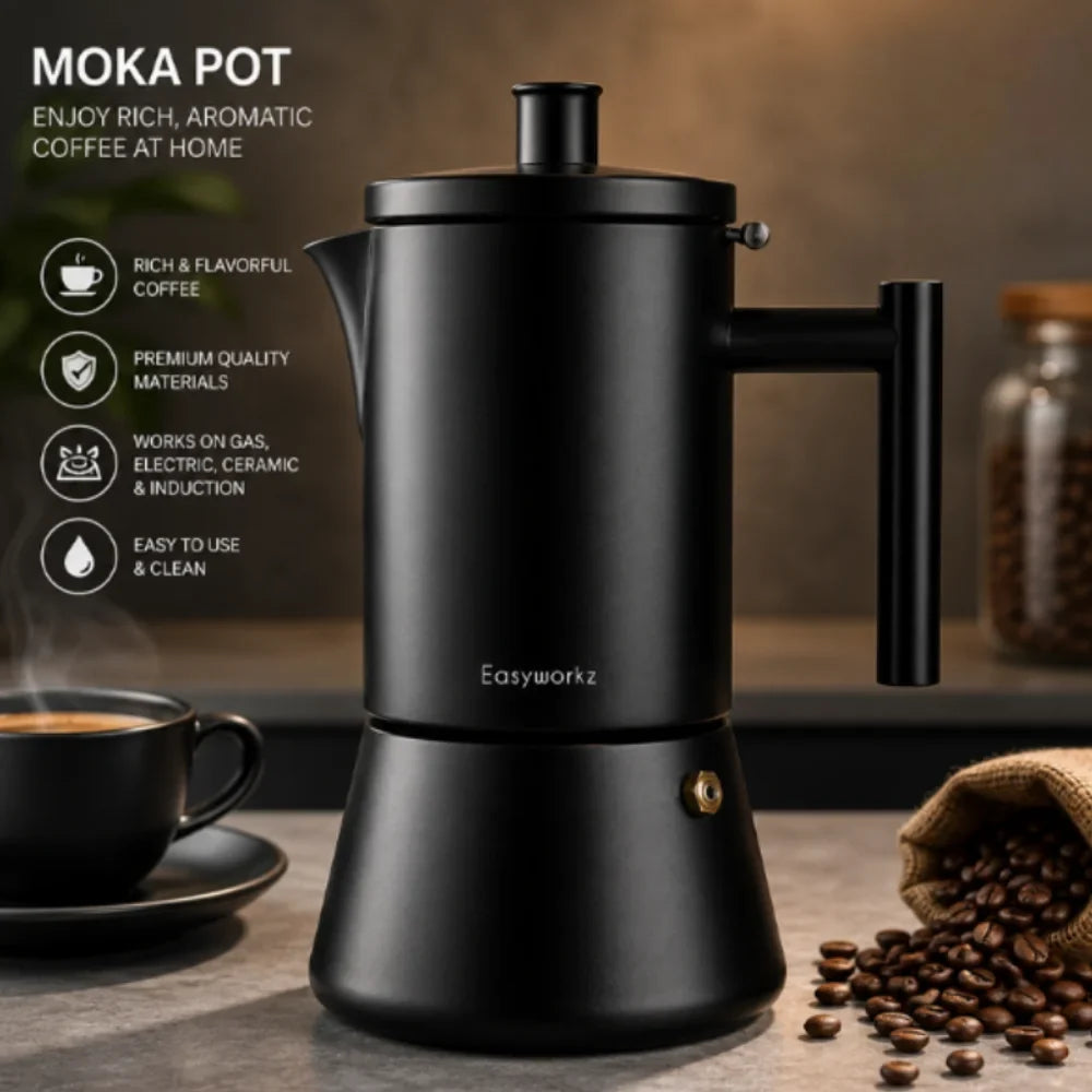 Stainless Steel Stovetop Coffee Percolator with Non-Drip Spout – Induction Ready Espresso Brewer for Gas Electric Ceramic Cooktop Home Café | Thomler