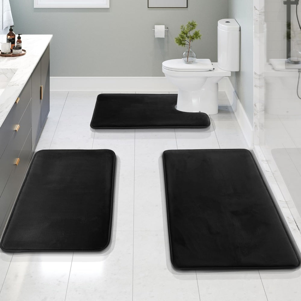 Bath Mat Set Memory Foam Velvet 50.0 x 80.0 cm Grey Non Slip Bathroom Floor Mats Absorbent Toilet Rug Set | Thomler