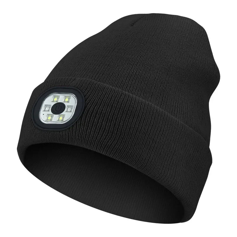 USB Rechargeable Knit Cap with Built-In LED Headlamp for Hands-Free Night Use – Winter Beanie with 3 Brightness Modes for Hiking, Dog | Thomler