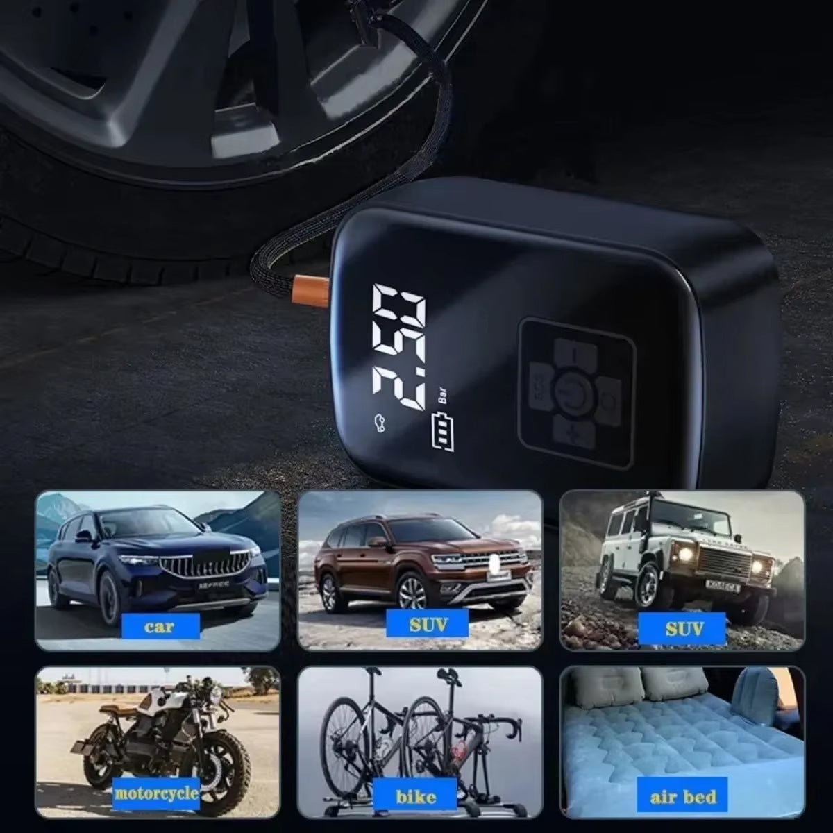 Portable Electric Tire Inflator – Dual-Pump Auto Air Compressor with Digital Display for Cars, Bikes & More | Thomler