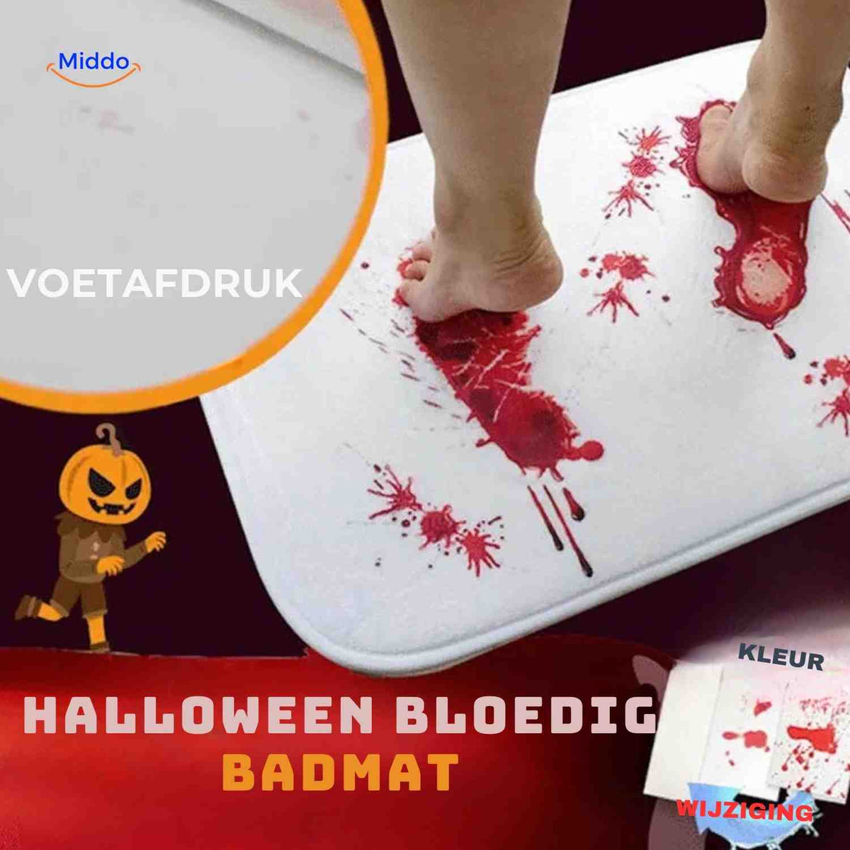 Color-Changing Bath Mat – Spooky Red Stains Appear When Wet, Reusable Horror Prank for Halloween, Parties & Bathroom Decor | Thomler