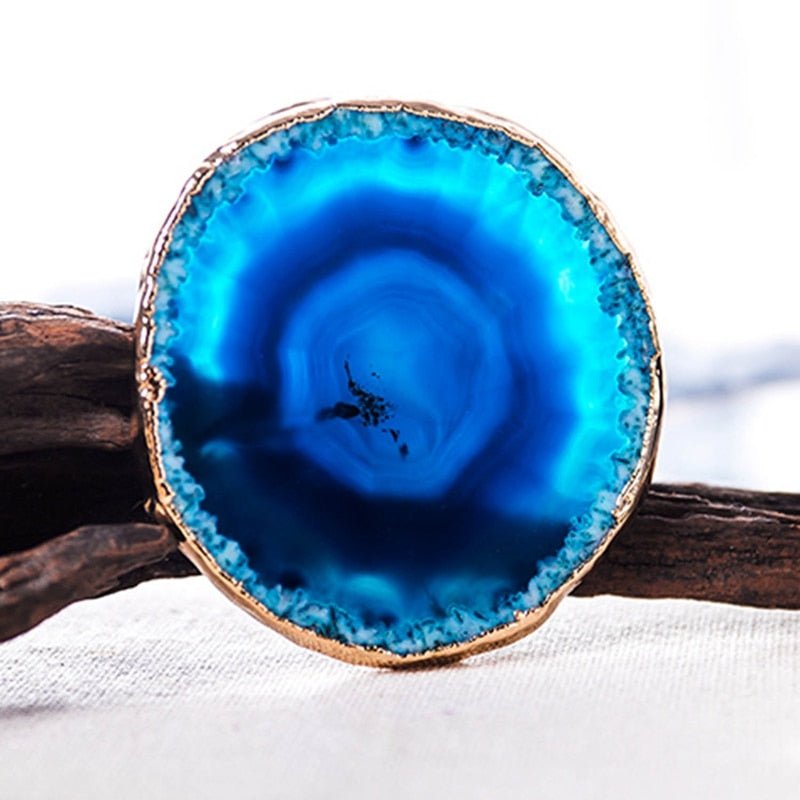 Coaster Blue Agate 3.5 in Natural Stone Tabletop Drink Holder Gold Edged Set | Thomler