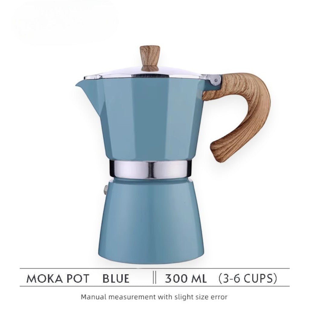 Stovetop Espresso Maker in Azure – Food-Safe Aluminum 3 or 6 Cup Moka Coffee Pot for Gas Electric Induction Stove Kitchen Brewer | Thomler