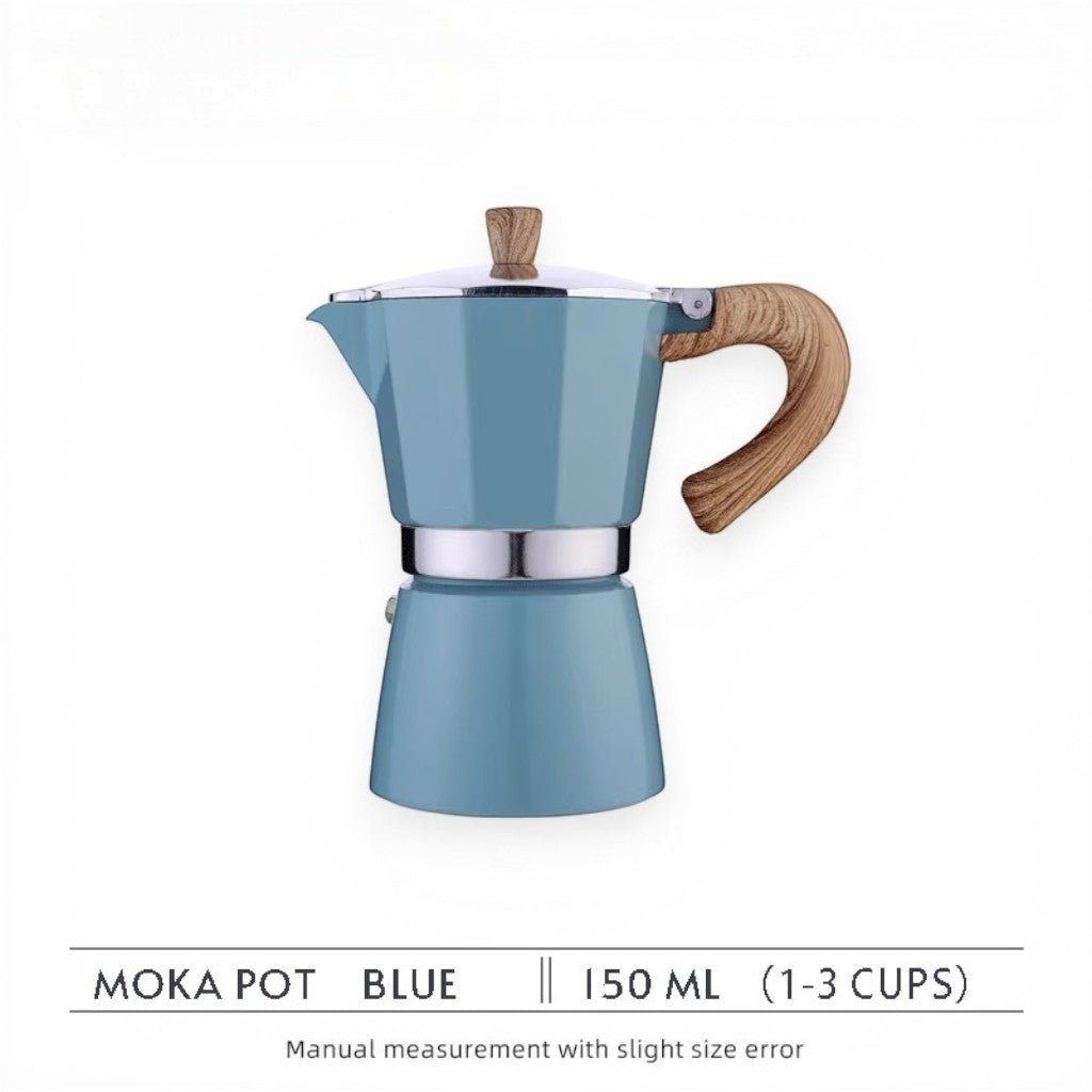 Stovetop Espresso Maker in Azure – Food-Safe Aluminum 3 or 6 Cup Moka Coffee Pot for Gas Electric Induction Stove Kitchen Brewer | Thomler