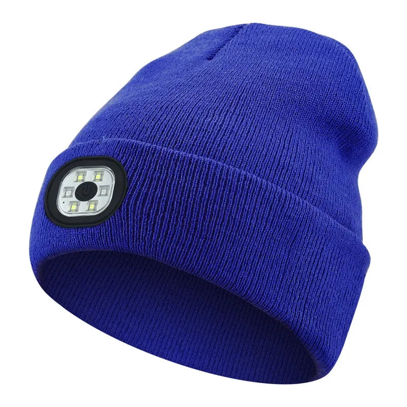 USB Rechargeable Knit Cap with Built-In LED Headlamp for Hands-Free Night Use – Winter Beanie with 3 Brightness Modes for Hiking, Dog | Thomler