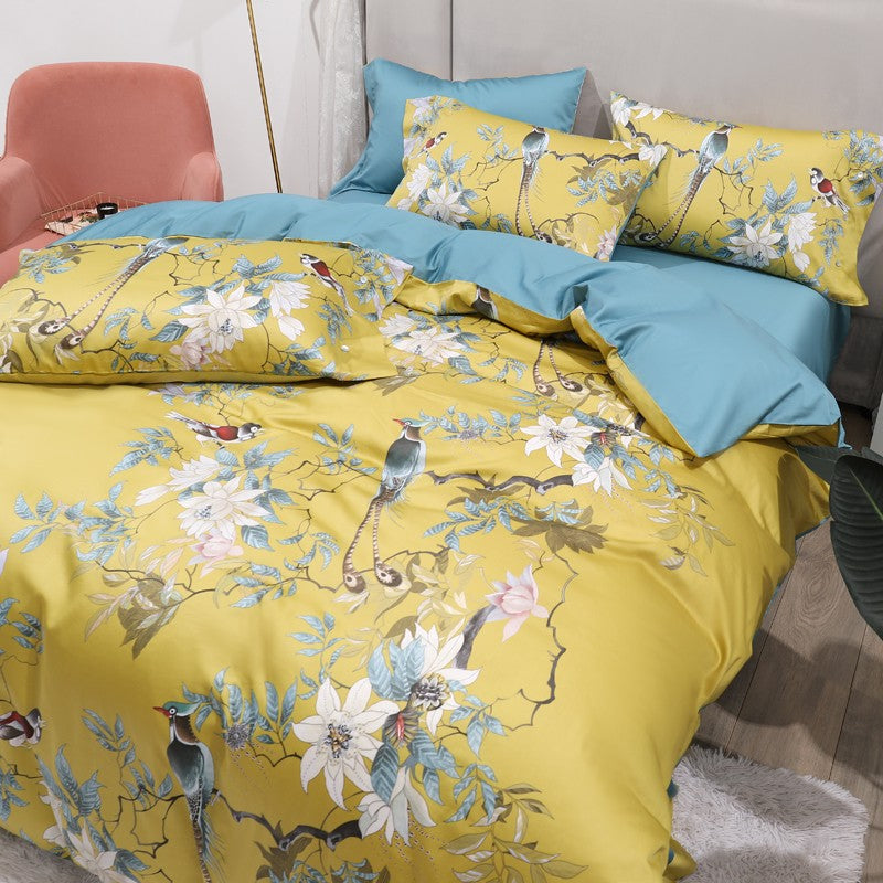 Lush Jungle Bird Sateen Bedding Collection – 500 Thread Count Premium Egyptian Cotton Duvet Set for Year-Round Comfort | Thomler