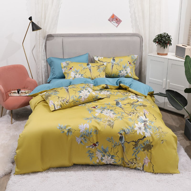 Lush Jungle Bird Sateen Bedding Collection – 500 Thread Count Premium Egyptian Cotton Duvet Set for Year-Round Comfort | Thomler