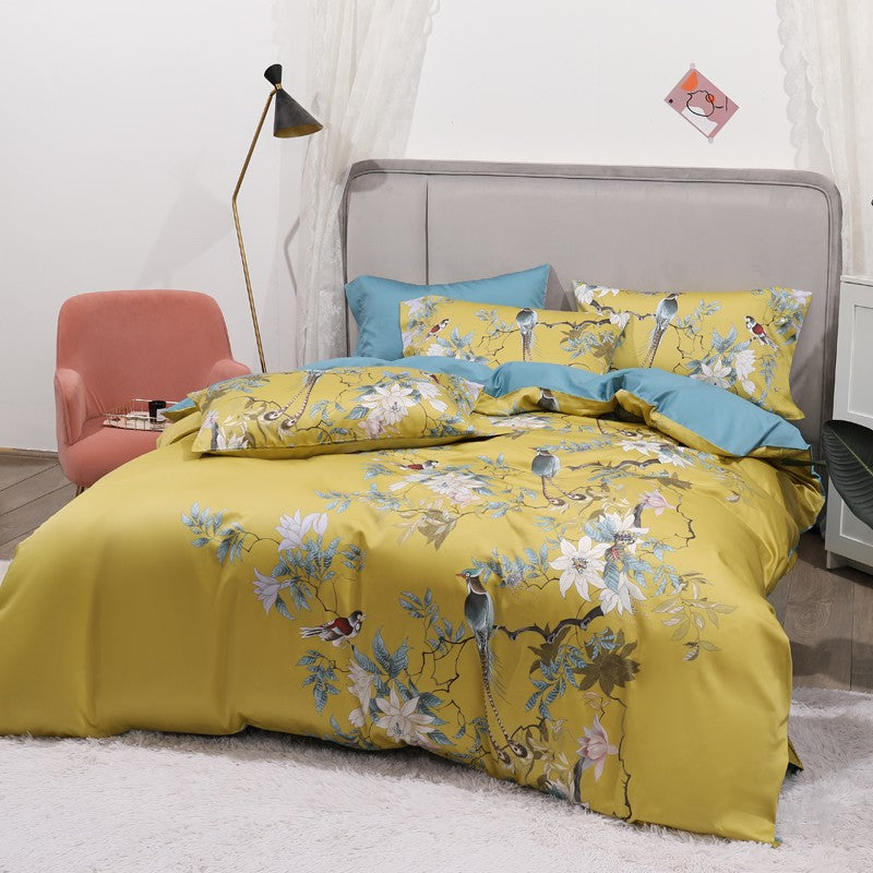 Lush Jungle Bird Sateen Bedding Collection – 500 Thread Count Premium Egyptian Cotton Duvet Set for Year-Round Comfort | Thomler