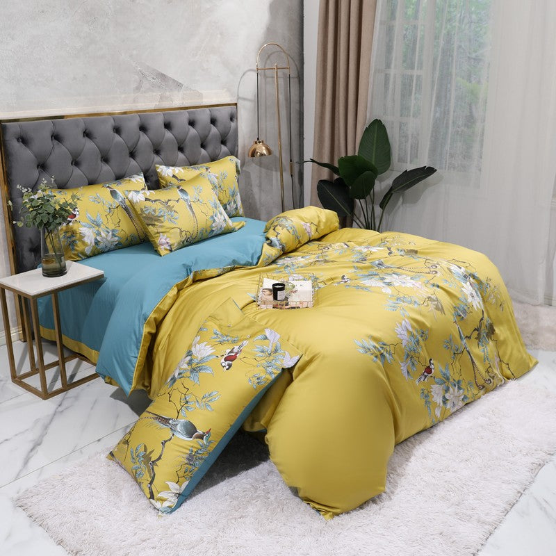Lush Jungle Bird Sateen Bedding Collection – 500 Thread Count Premium Egyptian Cotton Duvet Set for Year-Round Comfort | Thomler