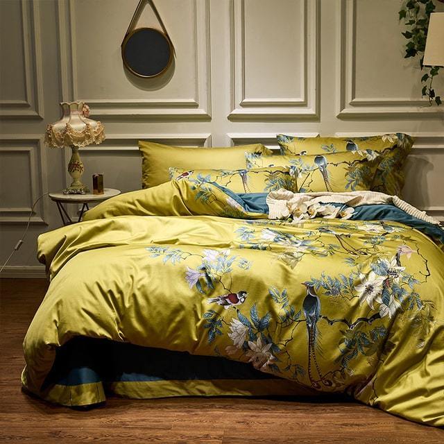 Lush Jungle Bird Sateen Bedding Collection – 500 Thread Count Premium Egyptian Cotton Duvet Set for Year-Round Comfort | Thomler