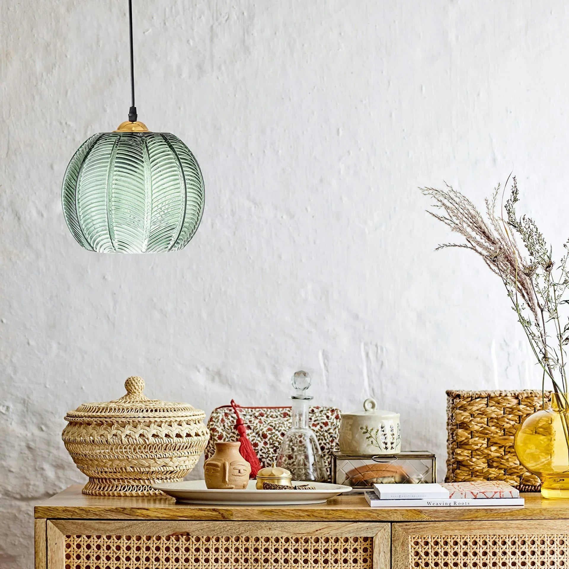 Pendant Light Glass 12 in Boho Tropical Palm Leaf Living Room Kitchen Bedroom Hanging Lamp | Thomler