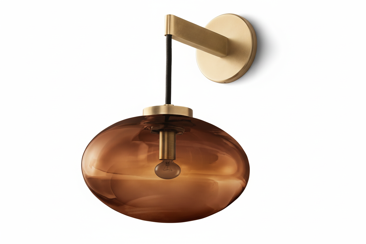Wall Lamp Copper Glass 10.6 in Amber Shade Bedroom Hallway Modern Sconce Accent Lighting Fixture | Thomler