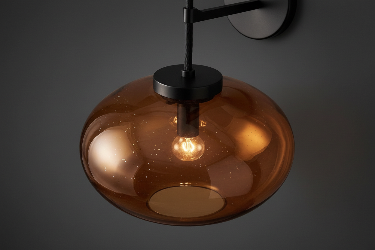 Wall Lamp Copper Glass 10.6 in Amber Shade Bedroom Hallway Modern Sconce Accent Lighting Fixture | Thomler