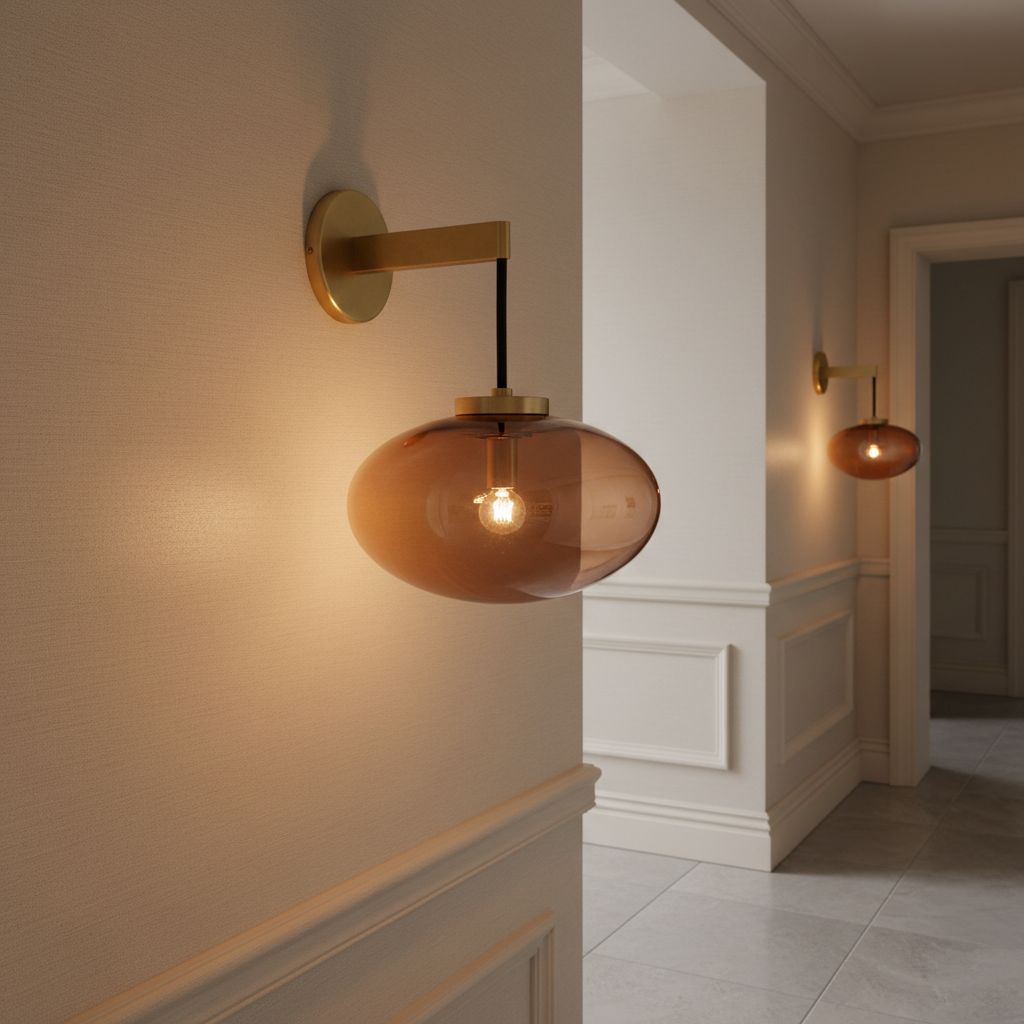 Wall Lamp Copper Glass 10.6 in Amber Shade Bedroom Hallway Modern Sconce Accent Lighting Fixture | Thomler