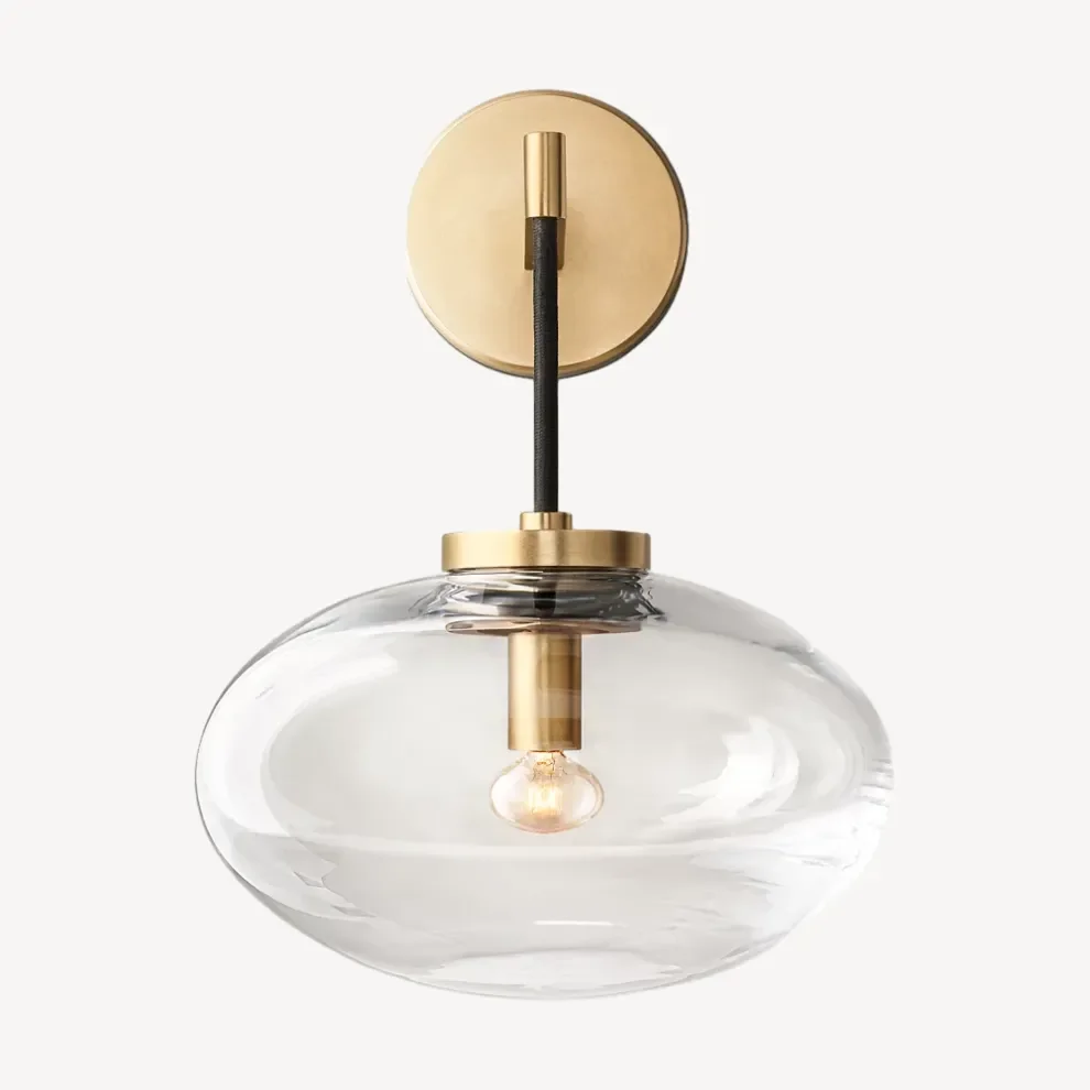 Wall Lamp Copper Glass 10.6 in Amber Shade Bedroom Hallway Modern Sconce Lighting Fixture Ambient Accent Light | Thomler