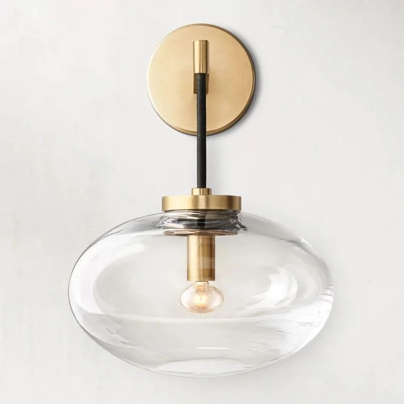 Wall Lamp Copper Glass 10.6 in Amber Shade Bedroom Hallway Modern Sconce Lighting Fixture Ambient Accent Light | Thomler