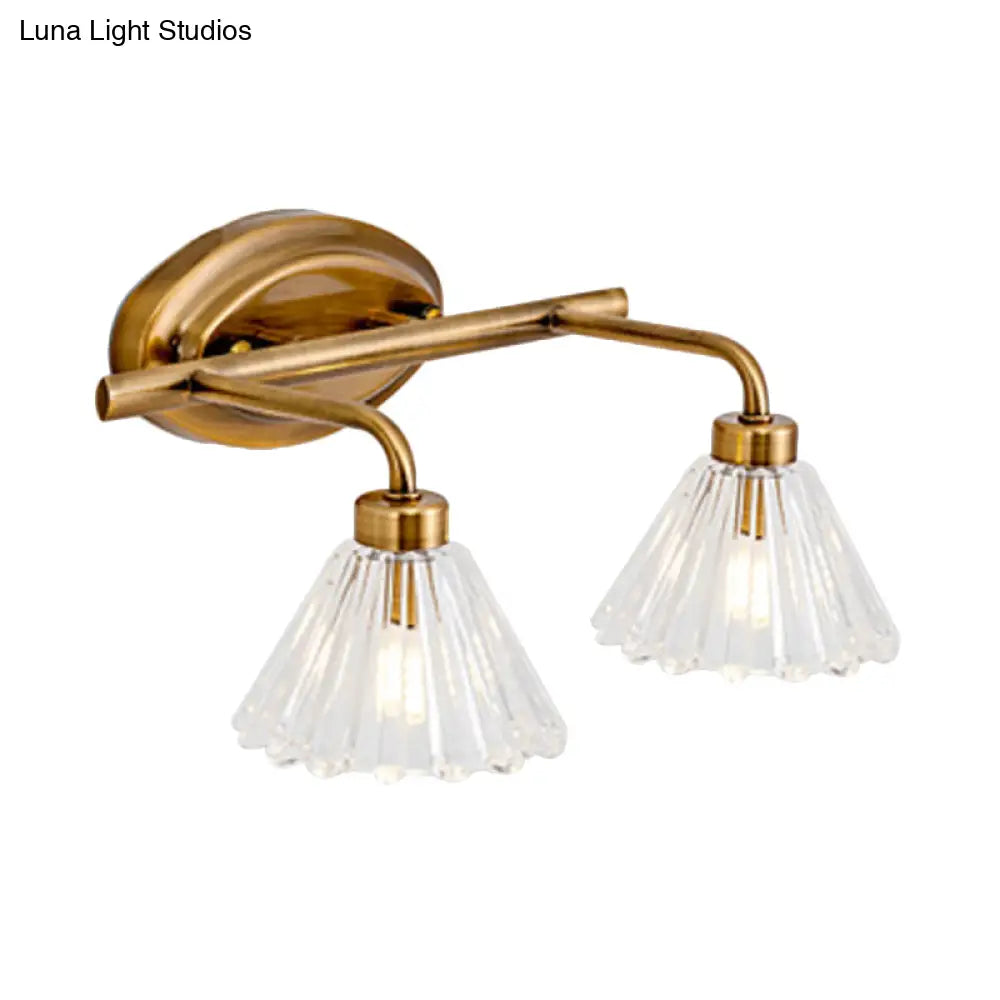 LED Vanity Light Fixture Brass Metal Cone Shade for Bathroom Mirror 1 2 3 4 Light Wall Mount Sconce Traditional Colonial Design Powder Room | Thomler