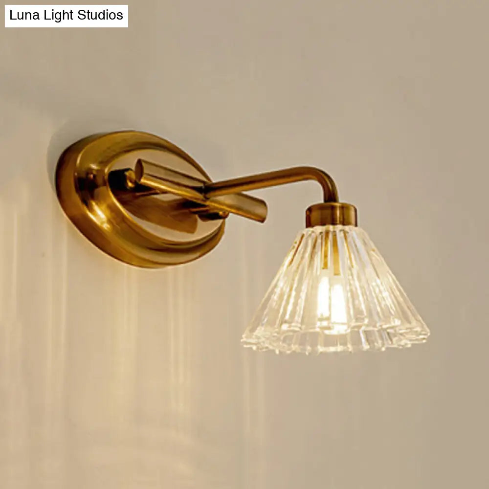 LED Vanity Light Fixture Brass Metal Cone Shade for Bathroom Mirror 1 2 3 4 Light Wall Mount Sconce Traditional Colonial Design Powder Room | Thomler