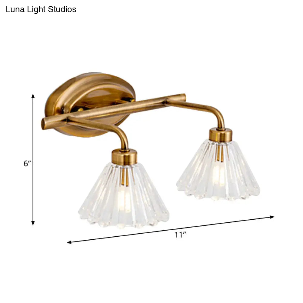 LED Vanity Light Fixture Brass Metal Cone Shade for Bathroom Mirror 1 2 3 4 Light Wall Mount Sconce Traditional Colonial Design Powder Room | Thomler
