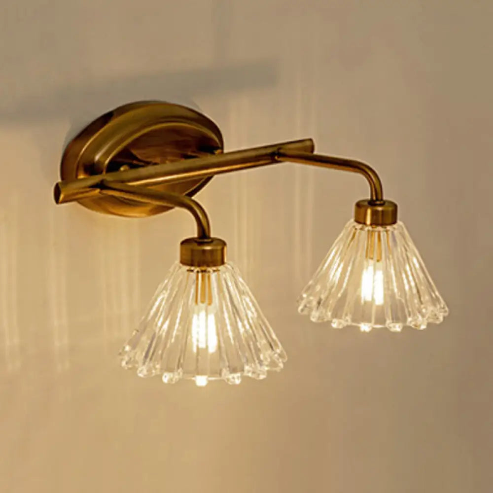 LED Vanity Light Fixture Brass Metal Cone Shade for Bathroom Mirror 1 2 3 4 Light Wall Mount Sconce Traditional Colonial Design Powder Room | Thomler