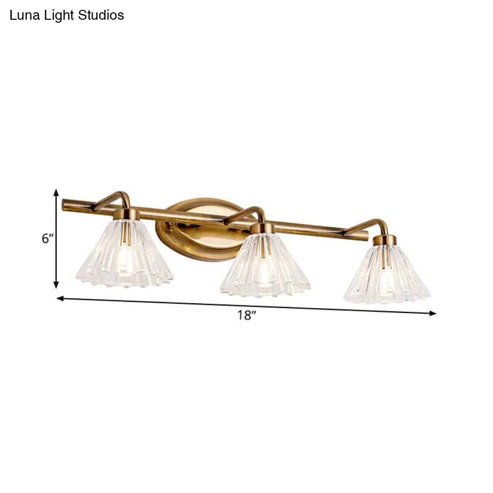LED Vanity Light Fixture Brass Metal Cone Shade for Bathroom Mirror 1 2 3 4 Light Wall Mount Sconce Traditional Colonial Design Powder Room | Thomler