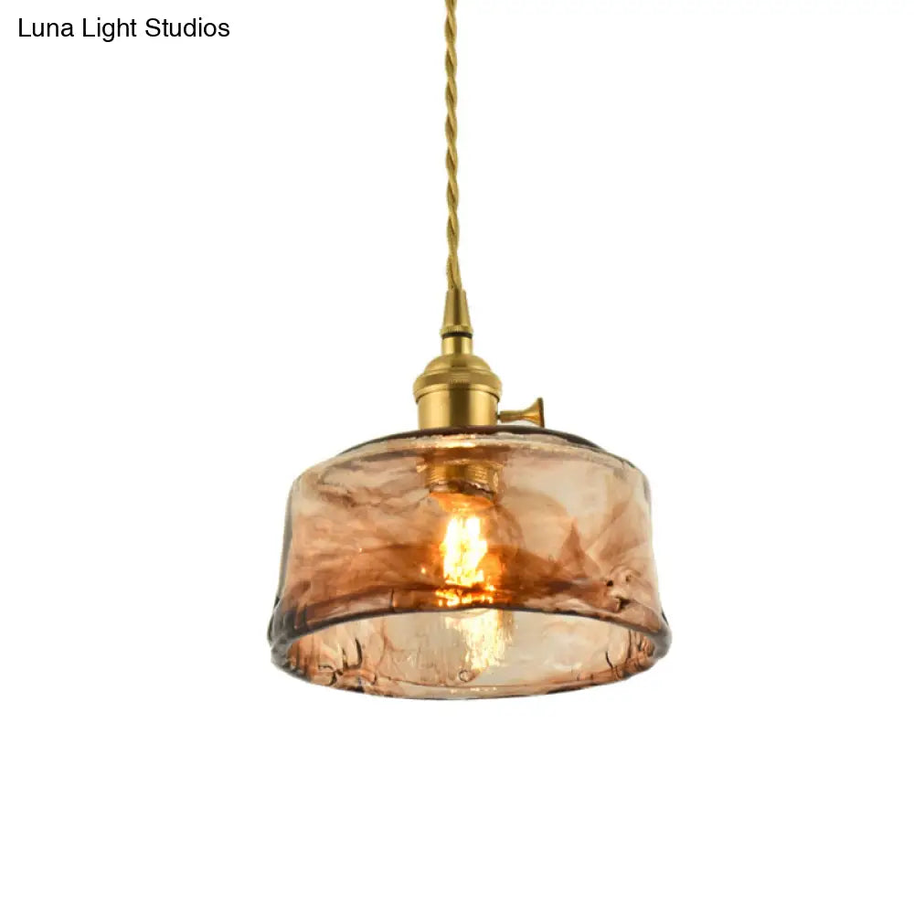 Tan Glass Shade Hanging Light Fixture Single-Bulb Ceiling Drop Lamp with Adjustable Chain for Dining Room Kitchen Island Bedroom | Thomler
