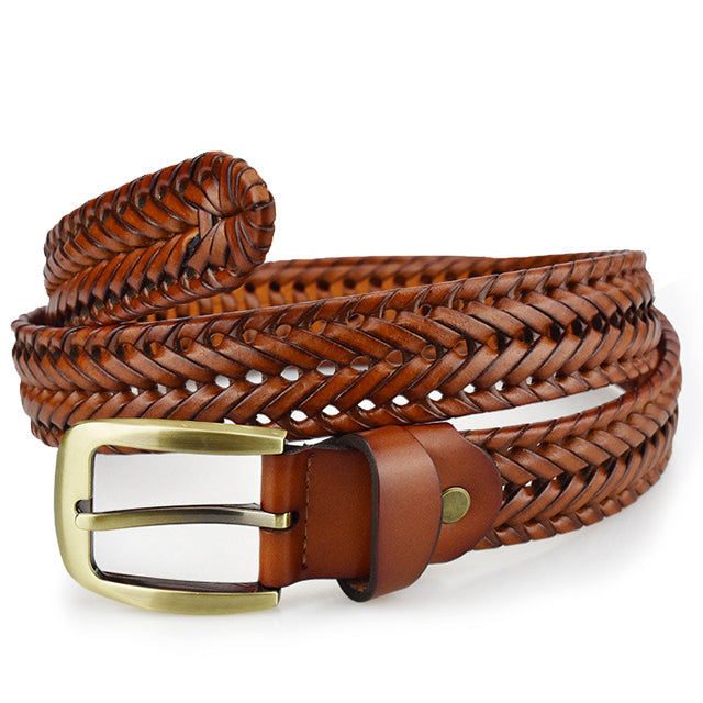 Woven Cowhide Strap with Silver Buckle for Men – Casual & Dress Wear Belt for Jeans & Chinos | Thomler