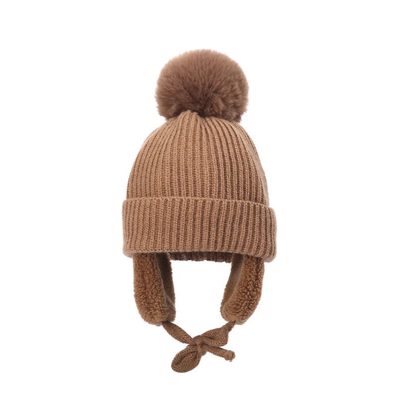 Plush-Lined Toddler Winter Cap with Chin Tie and Ear Covers – Warm Knitted Cold-Weather Headwear for Boys and Girls Age 2-8 | Thomler
