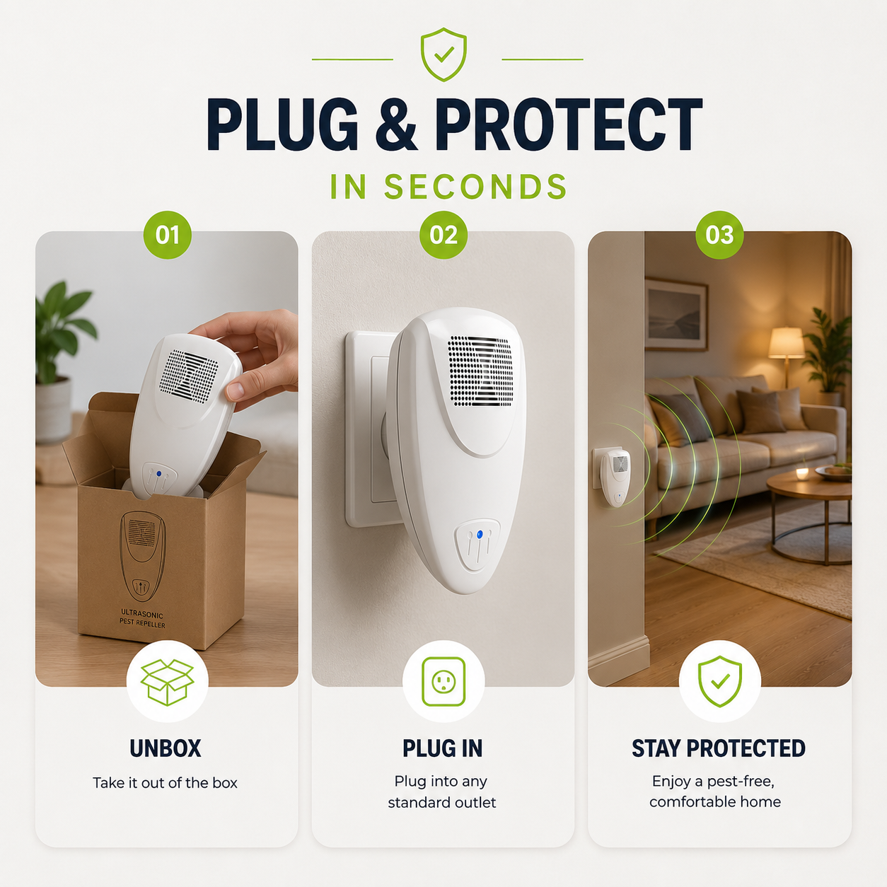 Plug-In Ultrasonic Pest Deterrent Device for Bedrooms & Living Rooms – Silent Electronic Indoor Insect Repellent for Homes, Apartments, Hote | Thomler