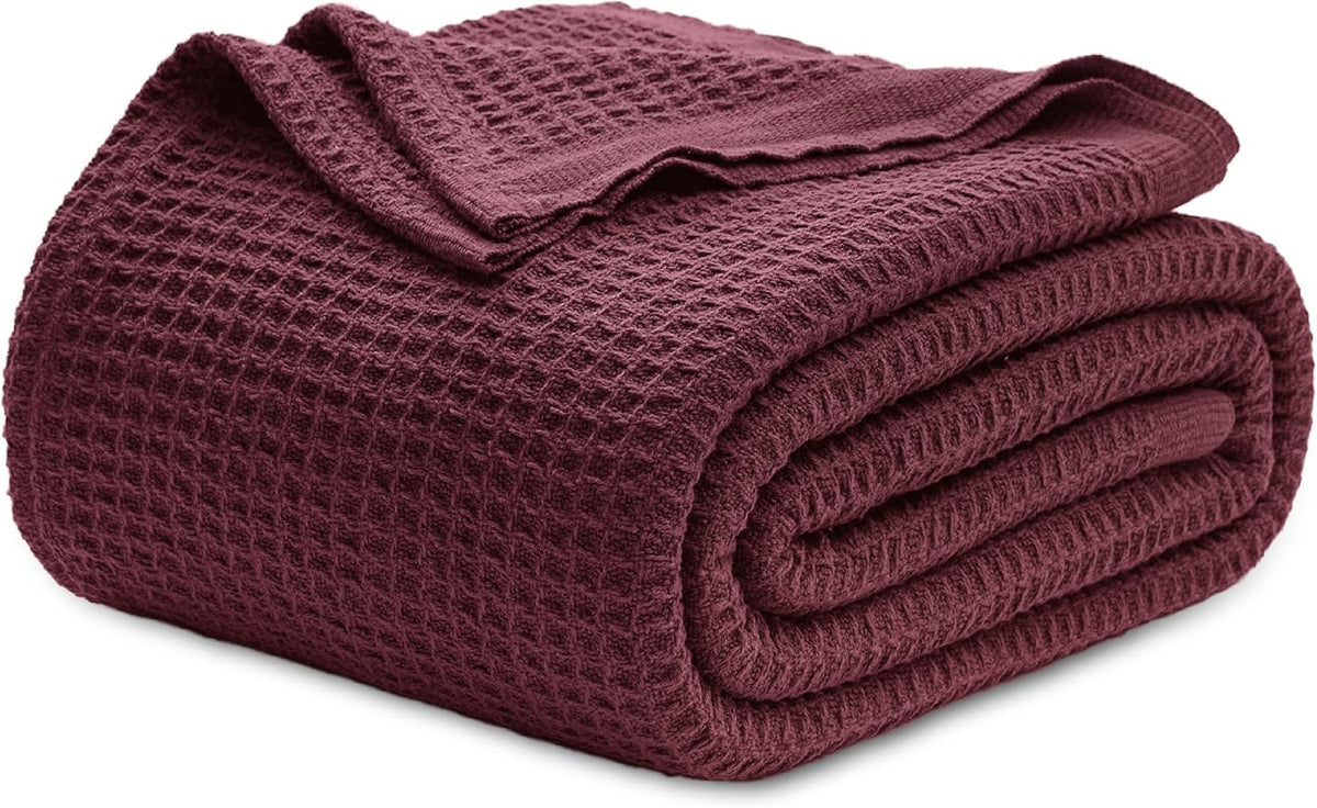 Pure Cotton Thermal Blanket – Queen 90×90 in – Textured Weave Layer for All Seasons – Lightweight & Breathable Throw for Bed or Sofa | Thomler