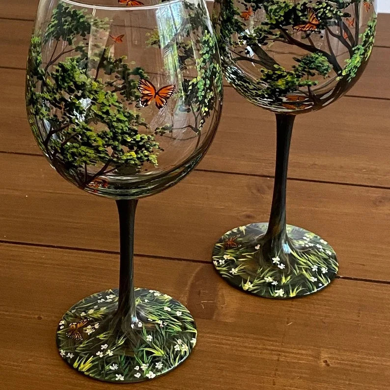 Hand-Painted Seasonal Tree Wine Glasses – Artisan Stemware with Four Seasons Design for Home & Gift | Thomler