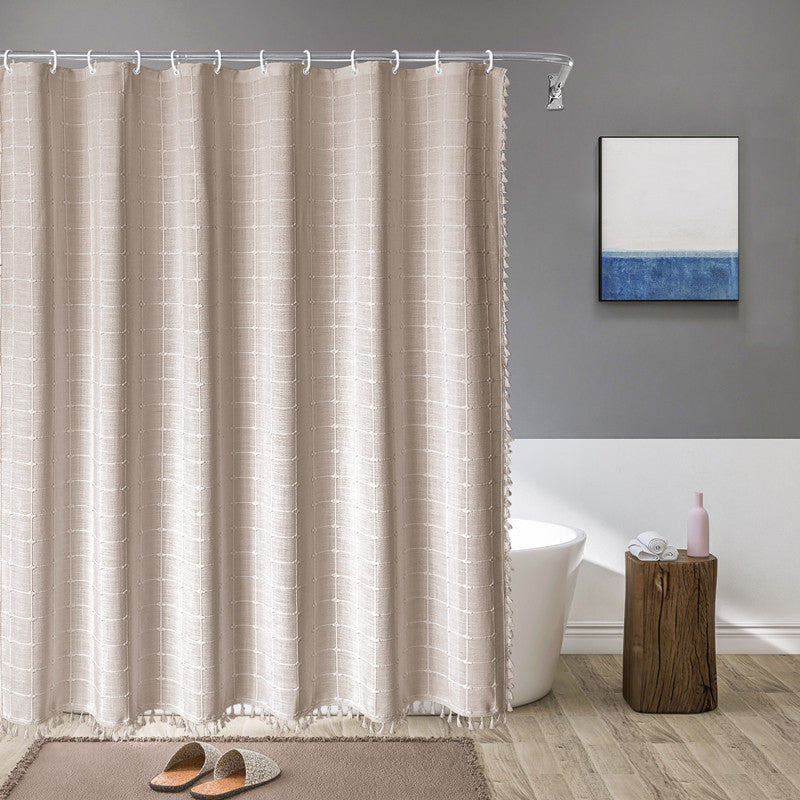 Shower Curtain Premium Linen 180.0 x 200.0 cm Grey Bathroom Waterproof Tassel Bohemian Bath Screen Privacy Curtain | Thomler
