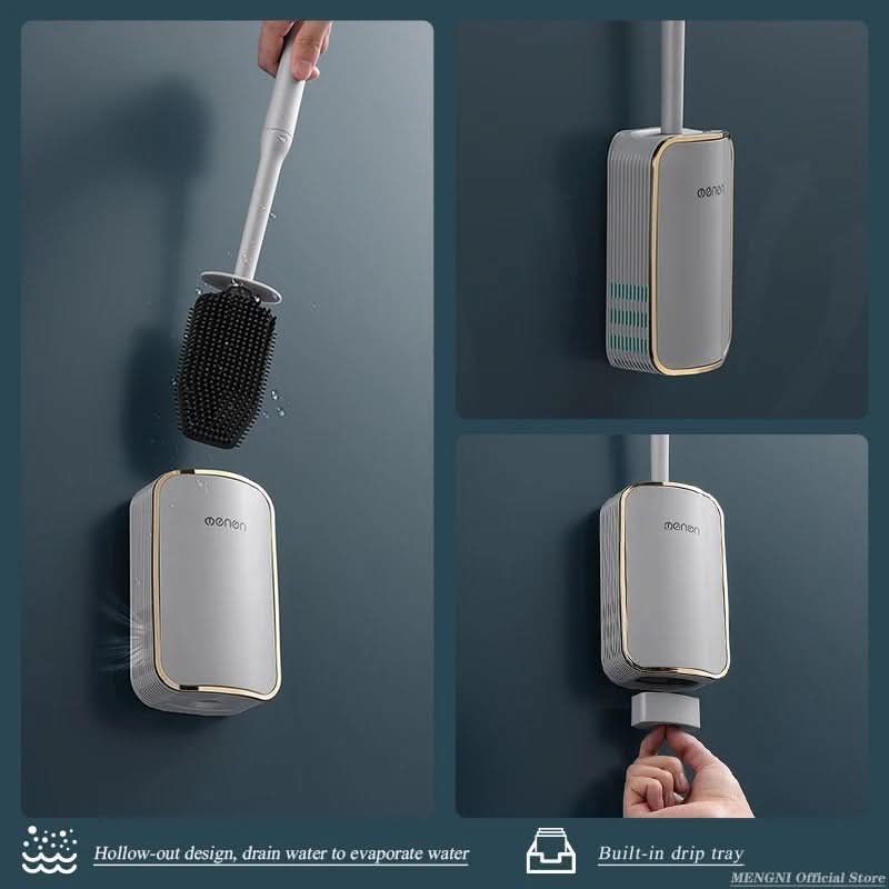 Space-Saving Toilet Scrubber with Ventilated Holder – Wall Mount Bathroom Cleaning Tool with Fast-Dry Basin for Home, Apartment, Guest Bath | Thomler
