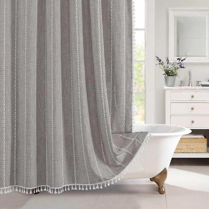 Shower Curtain Premium Linen 180.0 x 200.0 cm Grey Bathroom Waterproof Tassel Bohemian Bath Screen Privacy Curtain | Thomler