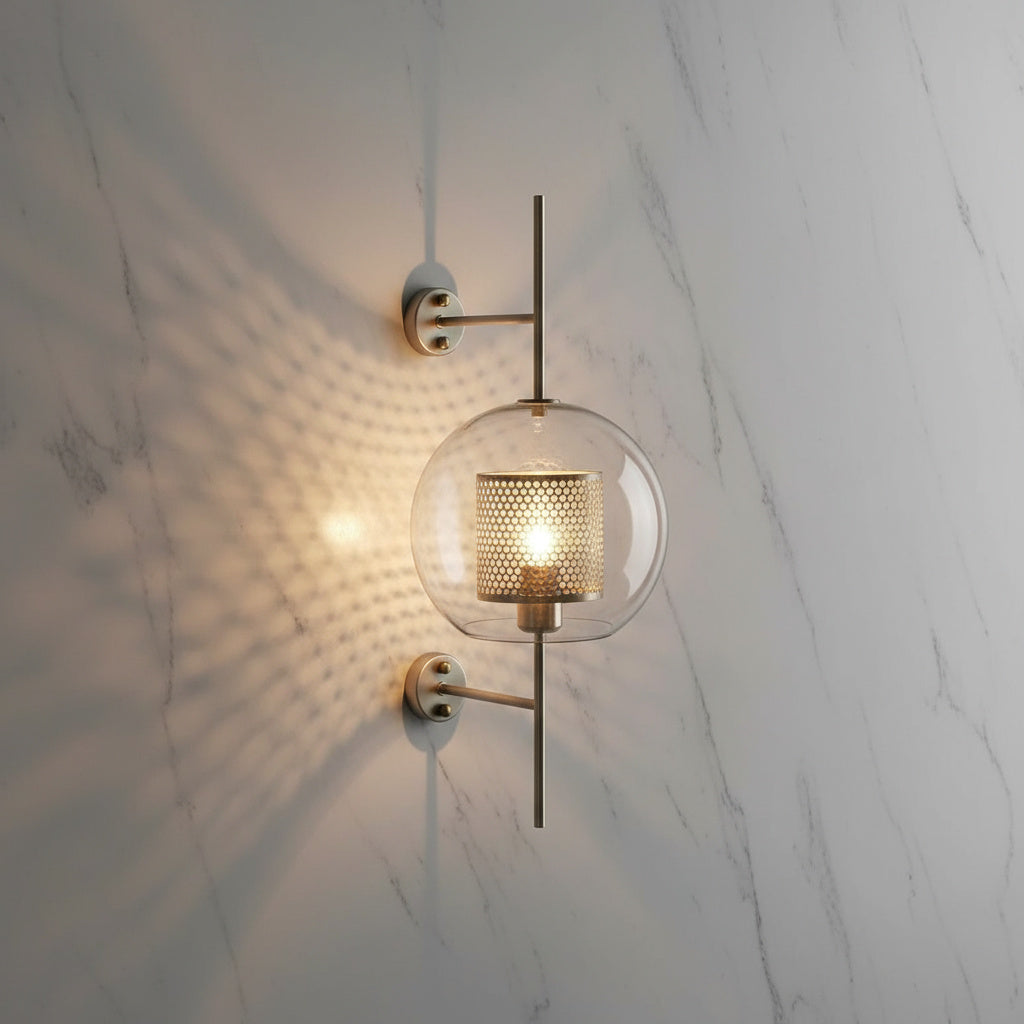 Glass Wall Sconce Light Fixture Gold Chrome Finish for Bathroom Bedroom Living Room Entryway Hallway Modern Minimalist Lighting | Thomler
