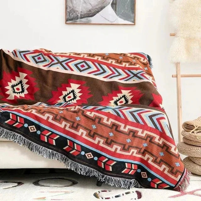 Throw Blanket Cotton Polyester Jacquard Weave Multicolour Sofa Bed Decorative Fringed Bohemian Living Room Accent Cover | Thomler