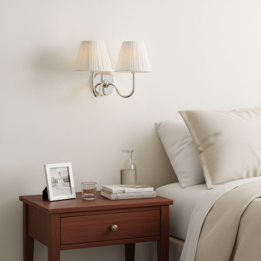 Brass Sconce with Fabric Drum Shade – 1 or 2 Light Hardwired Fixture for Bedroom, Hallway & Living Room | Thomler