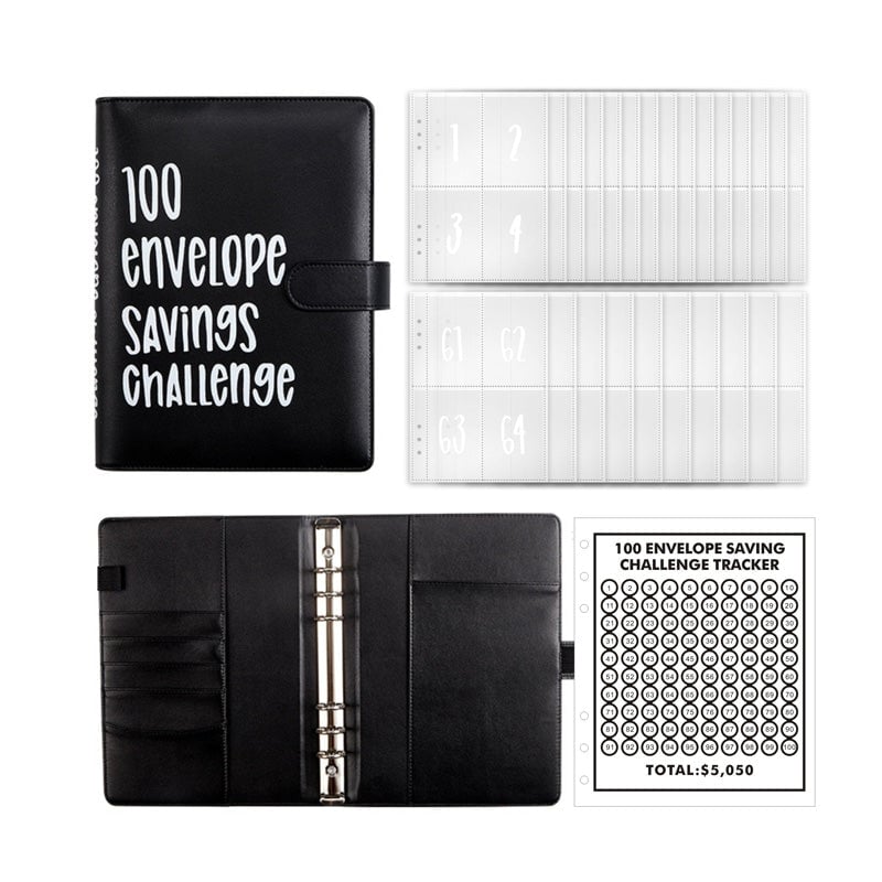 100-Envelope Money Saving Binder with Cash Envelopes for Budget Tracking & Financial Goals | PU Leather Organizer for Home Finance | Thomler