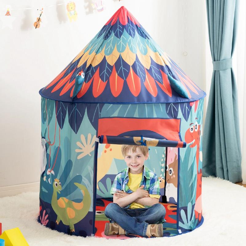 Children's Dinosaur Play Tent with Mesh Windows for Indoor & Outdoor Adventures, Navy Blue Portable Teepee Playhouse for Kids | Thomler